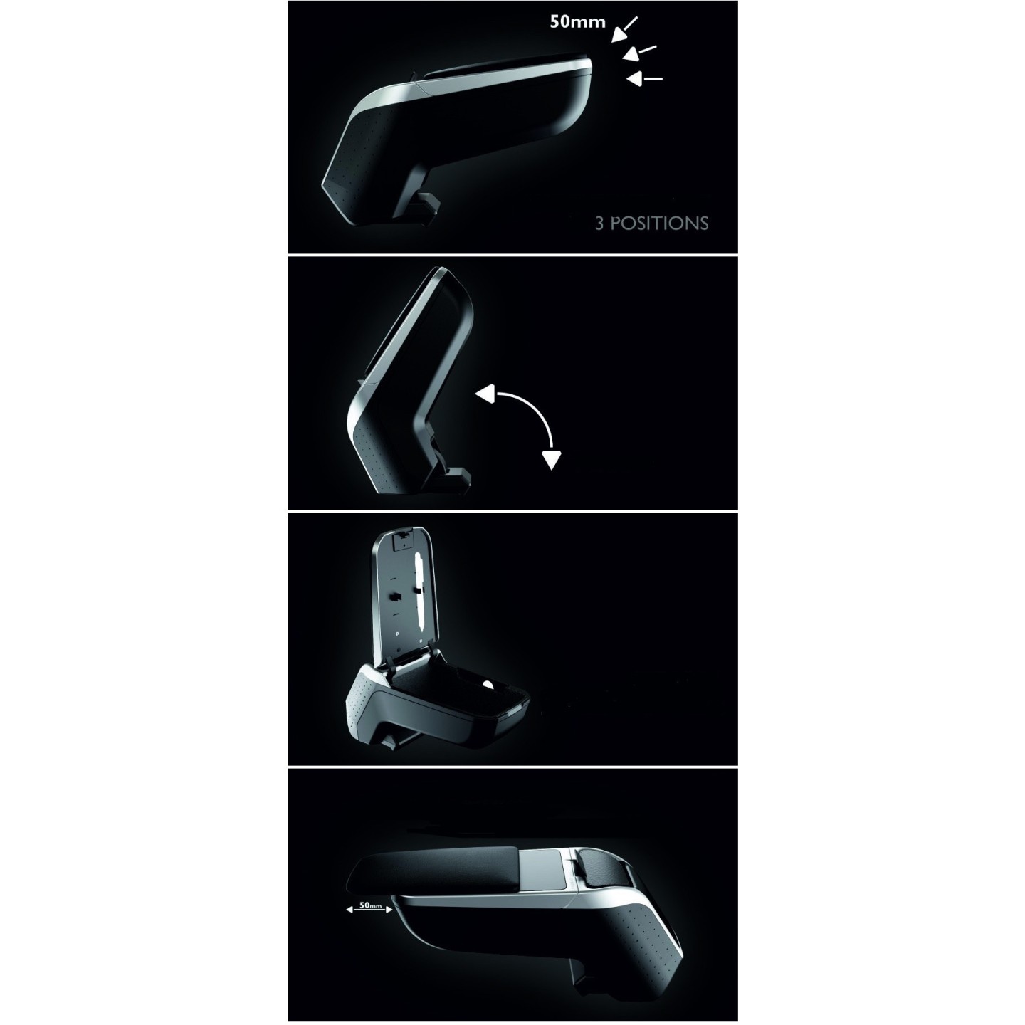 Accoudoir Central - Avec Compartiment - Rembourré - Textile - Noir