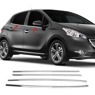 Baguette Fenetre PEUGEOT 208-5 portes-2012-2019 INOX CHROME 4 PIECES