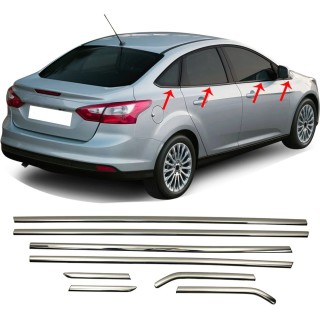 Baguette fenetre FORD FOCUS 2011-2018 4 PORTES INOX CHROME 8 PIECES