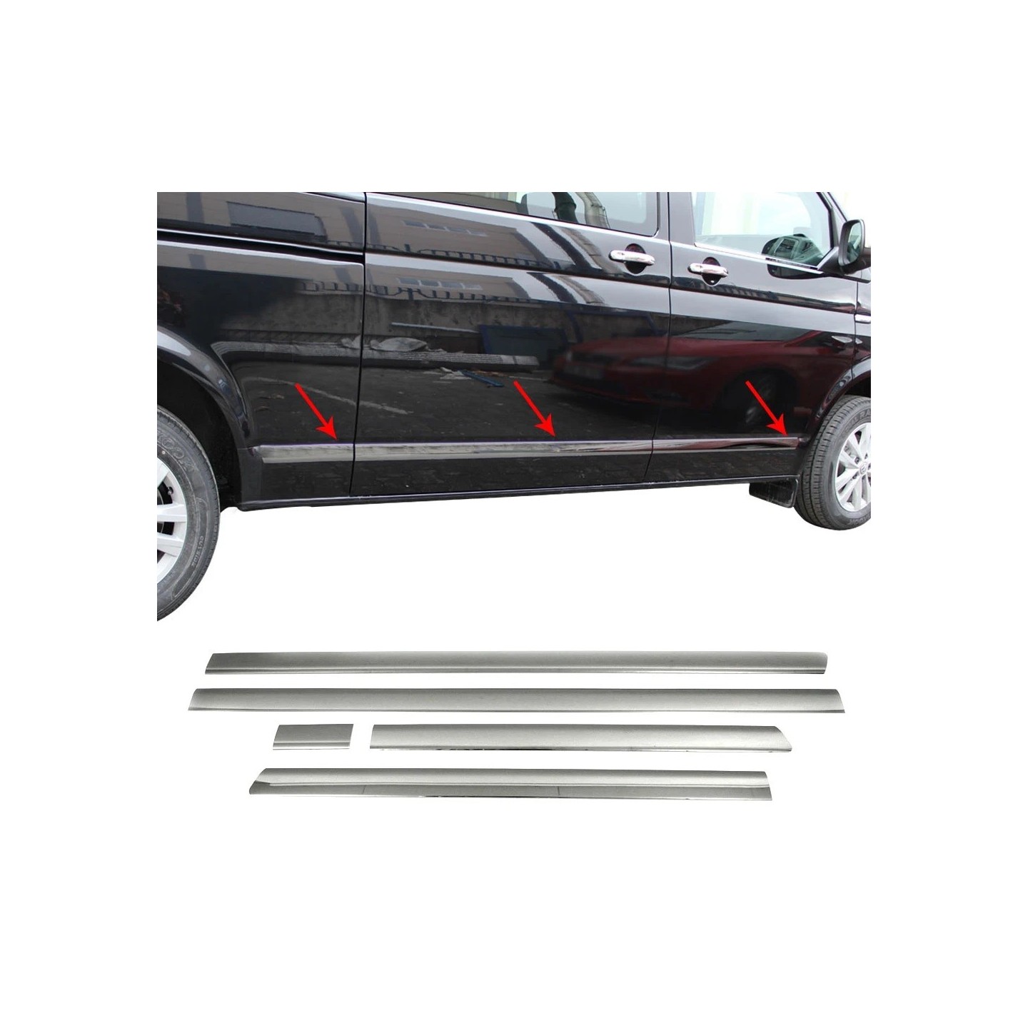 Lot De 4 Baguettes Latérales Chromées MHM - Compatibles Dacia, Peugeot, Citroën, VW, Ford, Etc.