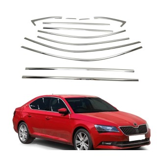 Baguette Fenetre SKODA SUPERB 2015 -AUJOURD'HUI BERLINE INOX CHROME 12 PIECES