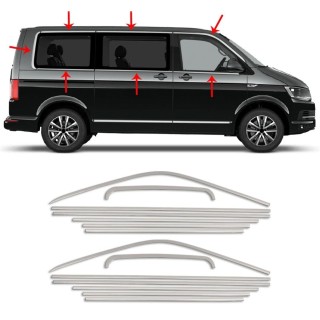 Baguette Fenetre-VOLKSWAGEN-T6-TRANSPORTER-LONG-2015-2019 INOX CHROME 14 PIECES -1 PORTE LATERALE