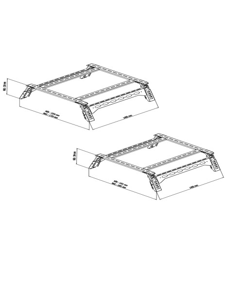GALERIE BENNE ISUZU D MAX 2012 2020 pour tente de toit montage sur rails couvre benne Longueur 140cms Hauteur 40 à 53cms