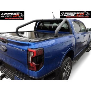 ROLL BAR FORD RANGER RAPTOR 2023 AUJOURD'HUI DOUBLE BARRES INOX 76mm NOIR Sport Design couvre benne Mountain Top