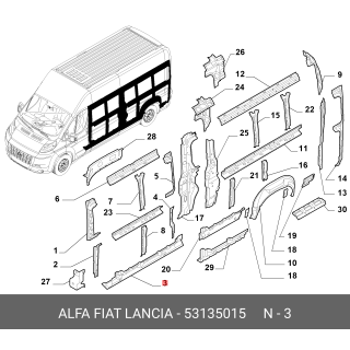 Element flanc carrosserie gauche origine Fiat Ducato 2021+  Fiat Ducato 200+ Fiat Ducato 2023+  REF 53135015