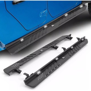 Marche pieds JEEP WRANGLER 4 portes 2007 2018 ACIER NOIR OFF ROAD LEDS