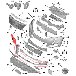 Spoiler avant origine PEUGEOT 2008 2019 2024  REF 98280772XT modele avec capteur avant - AccessAuto4x4