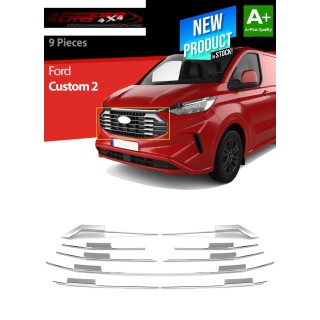 Element grille calandre FORD TRANIST CUSTOM 2024 AUJOURD'HUI INOX CHROME 9 PIECES