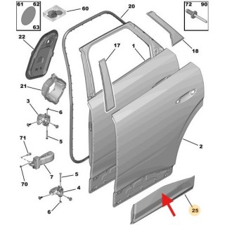 Baguette décorative en bas à droite de la porte arrière origine Peugeot 3008 III 2023+ REF 98437698XK