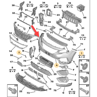 Original front bumper PEUGEOT 5008 2016 2024 with blind spot sensor location halogen REF 1636403480 - AccessAuto4x4
